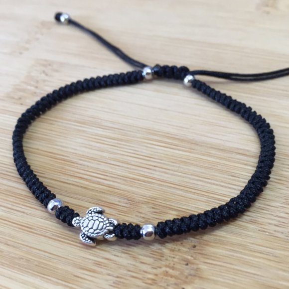 Charming Silver Turtle Lucky Black String Bracelet - Picture 3 of 3